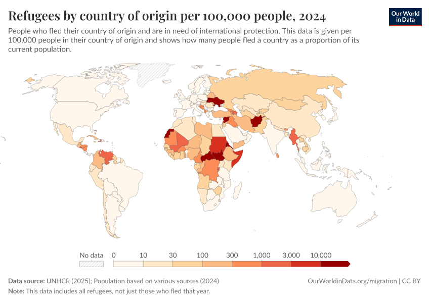 A thumbnail of the "Refugees by country of origin per 100,000 people" chart
