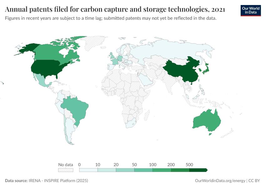 A thumbnail of the "Annual patents filed for carbon capture and storage technologies" chart