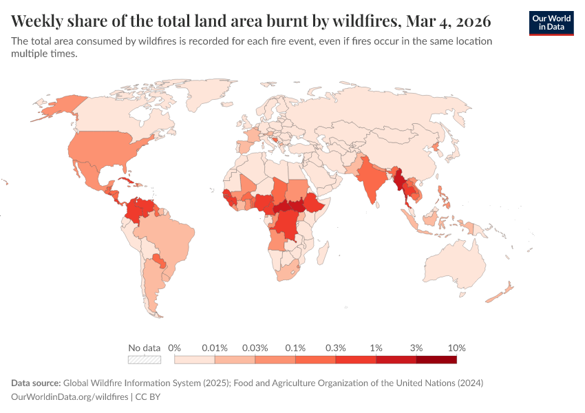 A thumbnail of the "Weekly share of the total land area burnt by wildfires" chart